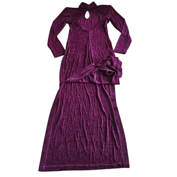 Vgt PG Collections burgundy long sleeve front and back Keyhole column dress fits - Picture 2 of 6